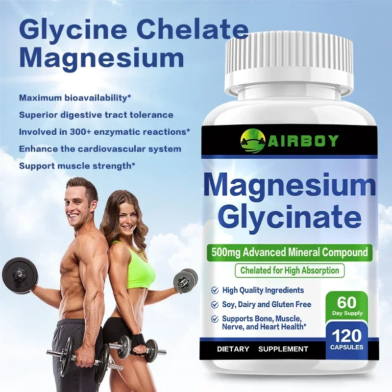 Magnesium Glycinate Capsule - グリシン酸マグネシウム 500mg - 筋肉の弛緩、エネルギー、骨のサポート、免疫力を高めるための高吸収性サプリメント