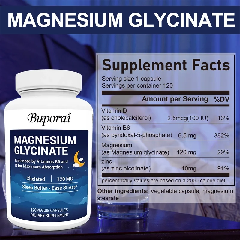 グリシン酸マグネシウム 120mg カプセル 亜鉛 ビタミン - Magnesium Glycinate Capsule のレビューと価格
