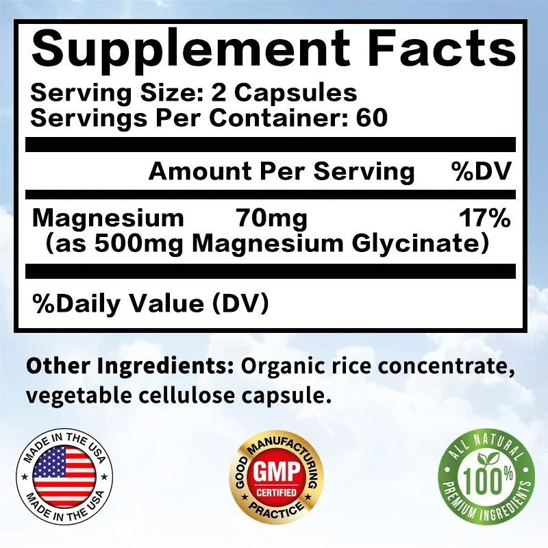 グリシン酸マグネシウム 500mg - 筋肉の弛緩、エネルギ - Magnesium Glycinate Capsule のレビューと価格